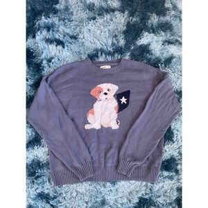 Hollister Dog Graphic Sweater Women's Knit Puppy Crewneck Blue Casual